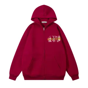 Grosir hoodie cetak huruf kualitas tinggi kustom 100% katun mode berat logo cetak kustom hoodie pria