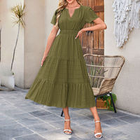 Robe évasée à col en V et manches bouffantes pour femmes, modèle 2026, pour le commerce transfrontalier Europe-États-Unis, très demandée