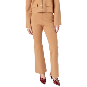 Wholesale Custom Fitted <strong>Blazer</strong> Top and Flare Pants Knitwear Suit for Ladies Two Piece Cord <strong>Jersey</strong> Nylon Knit <strong>Women's</strong> Sweater Set - Product Image 5