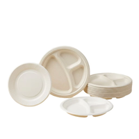 Assiette jetable pour repas, 3 compartiments, 100% compostable, imperméable, en bagasse de canne à sucre