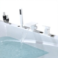 Robinet de baignoire Huagao blanc sur pied en laiton massif, design contemporain, 1 trou, bec de douche effet pluie, chaud/froid, double poignée, valve en céramique