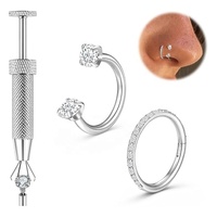 Cincin Hidung Titanium Zirkon F136 Grosir dengan Set Klip Pengunci Anti Selip Empat Cakar