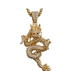 Collar de Cadena con Colgante de Dragón de Moissanita en Latón Dorado, Chapado en Rodio, Estilo Hip Hop para Hombre, Joyería de Moda - Product Image 4