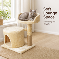 Arbre à chat en peluche durable à 2 niveaux avec poteau à gratter en sisal et lit supérieur rond pour chats/chatons d'intérieur (vente en gros)