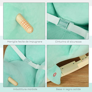 HOMCOM-Cheval à bascule en peluche avec sons, ceinture de sécurité et base en bois, 60x33x50cm, vert - Product Image 4