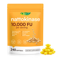 Capsules de Nattokinase de Qualité Supérieure OEM à Marque Blanche 10000 Fu, 240 Gélules Molles, Compléments de Nattokinase en Capsules