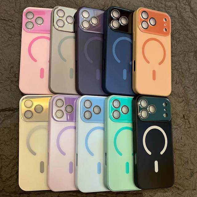 Shiny luxury case for iPhone 17 camera protect case,phone cover for iPhone 17 magnetic glass case,for iPhone 17 AG magnetic case