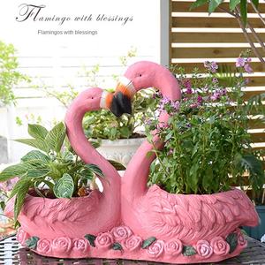 Ornement moderne flamant rose et pot de fleurs en résine créative pour décoration de jardin, de rebord de <span class=keywords><strong>fenêtre</strong></span>, de cour et de patio - Product Image 4