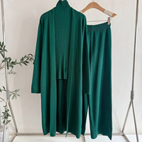 Vintage Moda Bayanlar 3 Parçalı Set Kırışmaz Merserize Pamuklu Uzun Hırka Örme Pantolon Süveter Takım Günlük İlkbahar Sonbahar