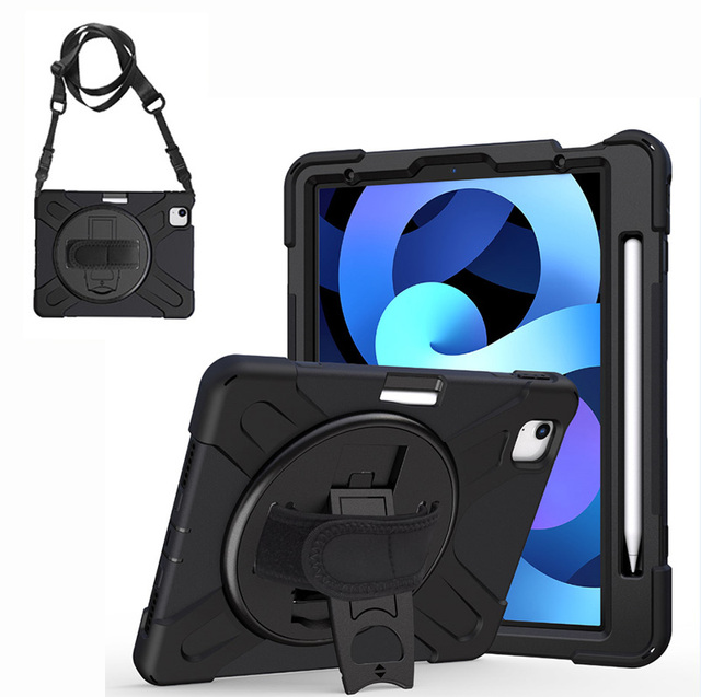 For iPad Air 5 10.9/Pro 11 Universal Silicone Pencil Slot Cover for iPad Air 4 10.9 Case With Hand Shoulder Strap Rotating Stand