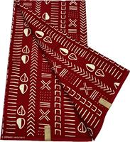 Tissus africains rouges et blancs, tissu wax, imprimé géométrique tribal, tissu africain, tissu tribal dessiné à la main, tissu Capulana, tissu Kente