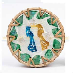 Ensemble de sous-verres ronds faits à la main en rotin avec incrustation de nacre, sous-verres décoratifs pour tasses à café, vente en gros - Product Image 2