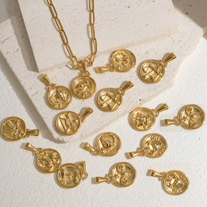 Bijoux d'horoscope en gros, sans ternissement, constellations, signes du zodiaque, pièce <span class=keywords><strong>de</strong></span> monnaie plaquée or 18 carats, mode, pendentif signe du zodiaque, cadeau d'anniversaire - Product Image 2