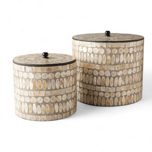 Round Mother of Pearl Luxury Handmade Flexible Shell Inlaid Jewelry Box with Modern Storage for Home Decor Vietnam - Product Image 1