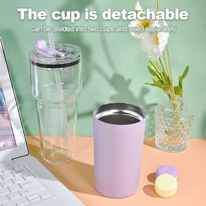 25oz Glass Tumbler & 15oz Stainless Steel <b>Cup</b> <b>Set</b> Double Wall Insulated Leakproof Lid Straw Modern Simple Drinkware - Product Image 2