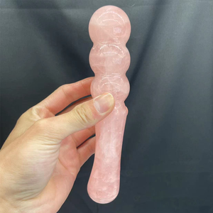 Varita de Masaje de Cuarzo Rosa y Bolas de Dildo para Despertar el Deseo Sexual, 100% Impermeable, 18cm, Portátil, Hecha a Mano, Varita Yoni para Mujeres - Product Image 1