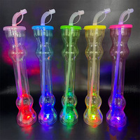 Gobelet lumineux en PET 16oz avec couvercle et paille flexible, motif dessin animé, pour fêtes en extérieur