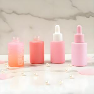 Luxury Cosmetic 20ml 30ml 50ml 60ml 80ml 100ml Custom Frosted Beige Pink Purple Yellow Tan Color Glass Serum <b>Bottle</b> with Dropper - Product Image 1