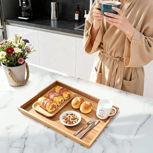 Wood Rectangular <b>Tray</b> 37x29x1.6cm Multifunctional <b>Storage</b> Living Room Organizing Surface - Product Image 3
