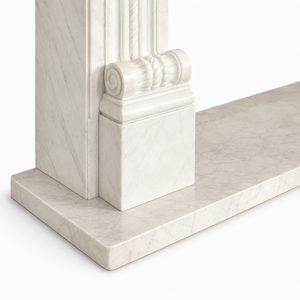 Chimenea tradicional de mármol con tallado ornamentado, de mármol blanco, para interiores, con estufa de leña para comedor. - Product Image 5
