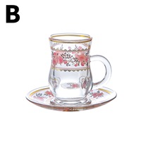 Ensemble de tasses à café en verre à bord doré, style luxe léger, thé de l'après-midi européen vintage, 6 tasses 6 soucoupes, cadeau haut de gamme pour la maison