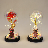 Tafeldecoratie Bloemdecoratie Decoratieve LED Glazen Koepel met voet LED Licht Rozen Bloem Cadeaus voor Vrouwen Kerstmis
