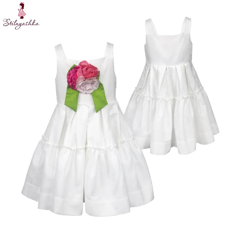 Designer Gorgeous Kids White Cotton Christmas Party Clothes Flower Girls' Dresses