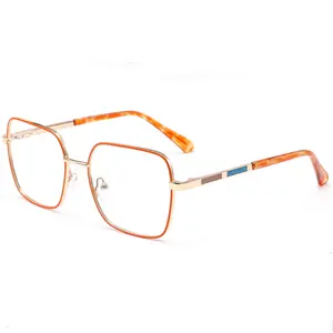 Vierkant-augenform mehrfarbige brillenrahmen modisch individuelles logo frauen edelstahl-optischer rahmen