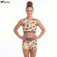 Justaucorps de gymnastique personnalisé OEM ODM avec design gratuit par sublimation, dos torsadé, pour Halloween, entraînement sportif et académie
