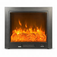 Insert de cheminée électrique carré encastré en acier avec panneau de verre marbré, télécommande, chauffage intérieur