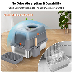 Edelstahl Katzen toilette mit Deckel Nicht klebrige Anti-Leckage Metall Katzen toilette Geschlossene hohe Wand Extra große Kätzchen Katzen toiletten - Product Image 4