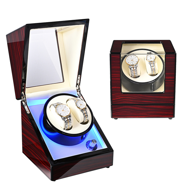 Super Quiet Motor LED Light Rotating Watch Case Double Watch Winders for Automatic Watches Box
