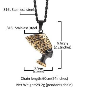 Collier avec pendentif de la tête de bijoux pour femmes, chaîne en métal précieux, style antique, la reine égyptienne, le pharao, le Hip-hop, accessoire de mode - Product Image 2