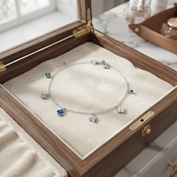 Perhiasan Trendy Perak 925 Sterling Silver Warna Pelangi Zirkon Liontin Semanggi Berdaun Empat Kalung Gelang untuk Wanita
