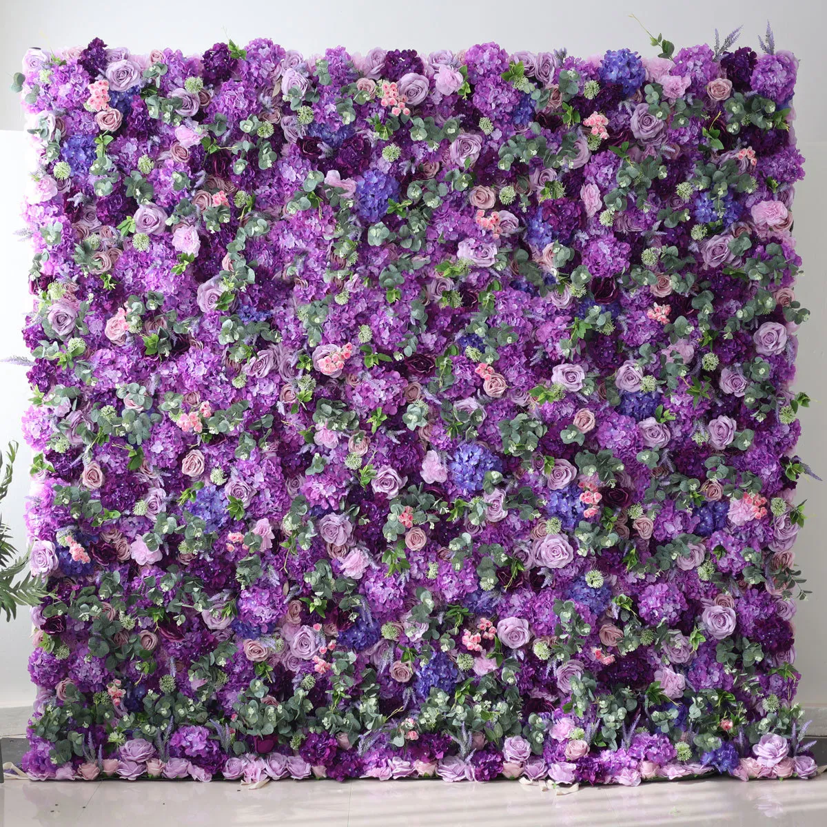 J-084 Customized 3d roll up artificial purple roaes decoration flower wall panels for wedding birthday party events decor