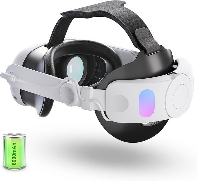 VR Head Strap with 6000mAh Battery Pack for Meta Quest 3 VR Headset, Quest 3 Accessories Adjustable Headstrap