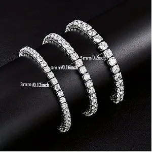 Fine Jewelry High Quality 925 Sterling Silver Hip Hop Bangles Luxury Full Pave 3MM 4MM 5MM Moissanite Diamond Tennis Bracelets