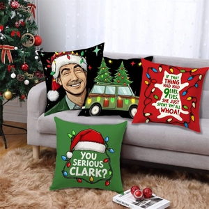 Juego <span class=keywords><strong>de</strong></span> 4 Fundas <span class=keywords><strong>de</strong></span> Cojín Navideñas <span class=keywords><strong>de</strong></span> 18 x 18 Pulgadas con Diseño <span class=keywords><strong>de</strong></span> Coche, Árbol <span class=keywords><strong>de</strong></span> <span class=keywords><strong>Navidad</strong></span> y Gato, Divertidas para Decoración del Hogar en Invierno - Product Image 1