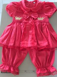 Robe de bébé fille rose style espagnol avec ensemble de bloomers, broderie de couronne dorée, bordure en dentelle, vintage, princesse - Product Image 5