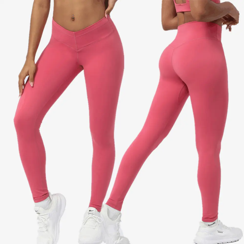 TIKTOK personalizado de alta cintura V Cruz cintura Yoga Leggings para las mujeres sólido patrón Push-up elástico Yoga pantalones para adultos