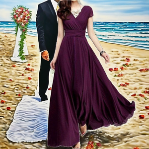 Collection Été 2024 Robe de Soirée Bohème Longue pour Femme, Col en V Profond, Décontractée et Sexy, en Mousseline de Soie Peignée avec Logo au Dos - Product Image 2