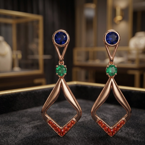 Boucles d'oreilles pendantes en argent sterling 925 avec lapis-lazuli et malachite, plaquées rhodium, serties clos, romantiques, VVLCO, pour femme, pour soirée - Product Image 3