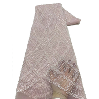 NI.AI-Tissu de dentelle rose vif en tulle brodé avec perles, matériel de mariage pour femmes