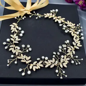 Fashion Handmade Wedding Hair Ornaments For Women Tiaras Bridal Rhinestone Headband Alloy Leaves Wedding Headpieces