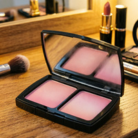 Boîtier vide pour fard à joues, 2 compartiments, rectangulaire, noir, en plastique, étui compact cosmétique, boîte à maquillage à deux grilles, vente en gros