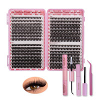 Kit de cils individuels en bouquets pour volume, courbure D, kit DIY avec colle, fixateur et dissolvant