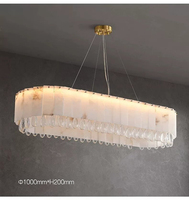 Lustre en travertin espagnol entièrement en cuivre MEEROSEE, style français, luxe léger, double hauteur, pour hall, en onyx et cristal, MD88177