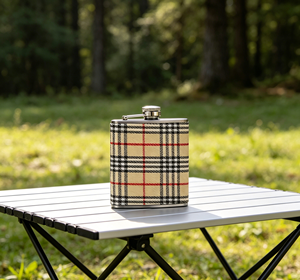 Gourde de voyage portable en acier inoxydable 304 de 6 oz avec housse en cuir imitation bois pour whisky et vin, incluant entonnoir et gobelet - Product Image 3