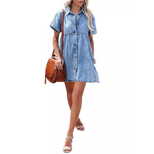 Envío Gratis Nuevo Diseño de Moda para el Mercado Estadounidense 2022 Vestido Casual de Verano 100% Algodón Denim Natural Tejido Sólido hasta la Rodilla Corte en A - Product Image 2