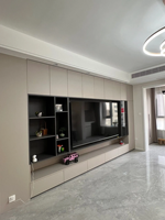 Mueble de TV Moderno con LED, Unidad de Pared Integrada, Cajones de Almacenamiento y Estantes Abiertos, Color Beige, para Sala de Estar